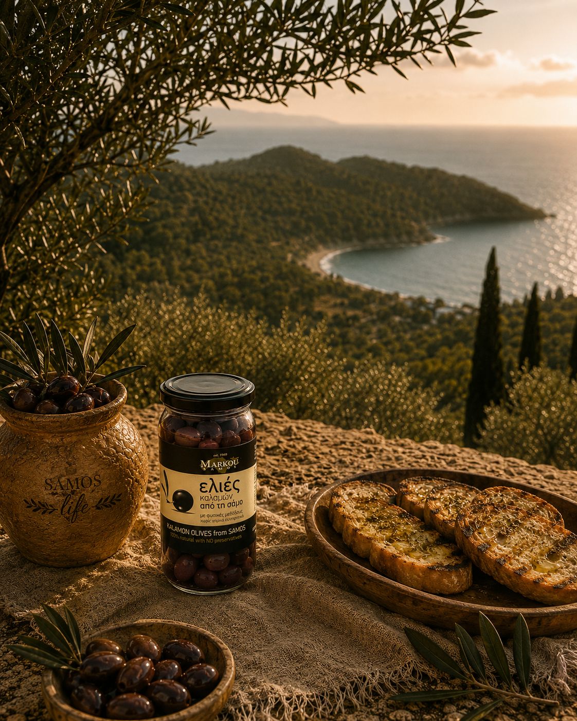 Kalamon Olives from Samos 370g | Ελιές Καλαμών Σάμου σε Βάζο 370g