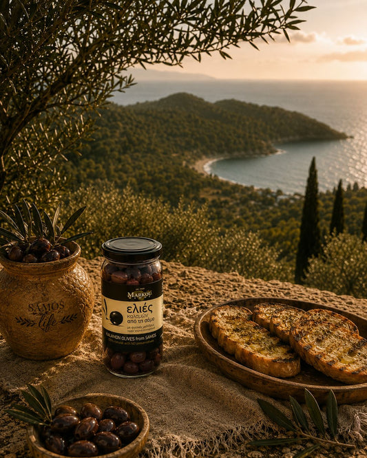 Kalamon Olives from Samos 370g | Ελιές Καλαμών Σάμου σε Βάζο 370g