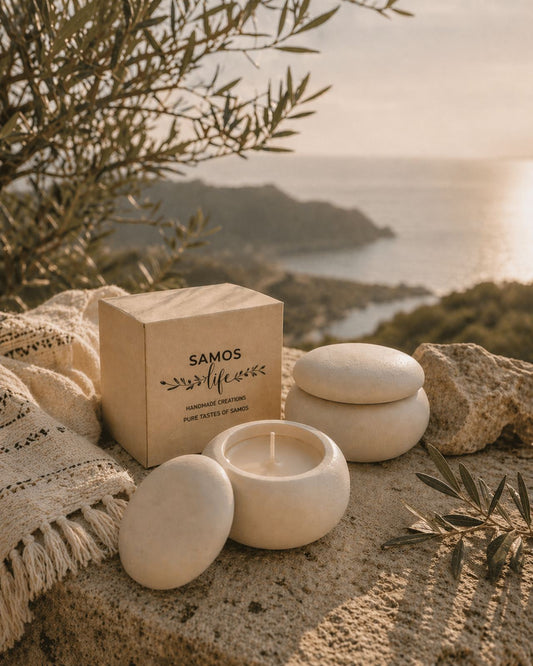 SamosLife Stone Candle – Island Calm Collection