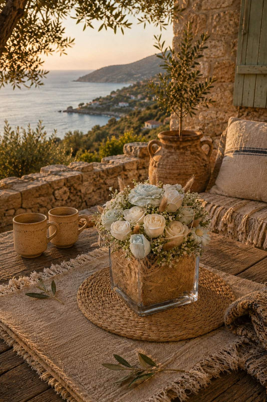 SamosLife Aegean Bloom – Luxury Soy Wax Flower Arrangement
